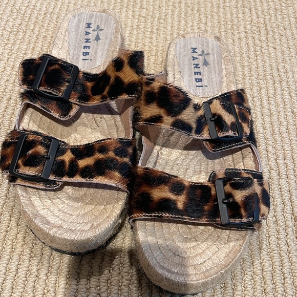 Manebi Birkenstock style leopard espadrille sandal with buckles size 10 - Picture 5 of 5